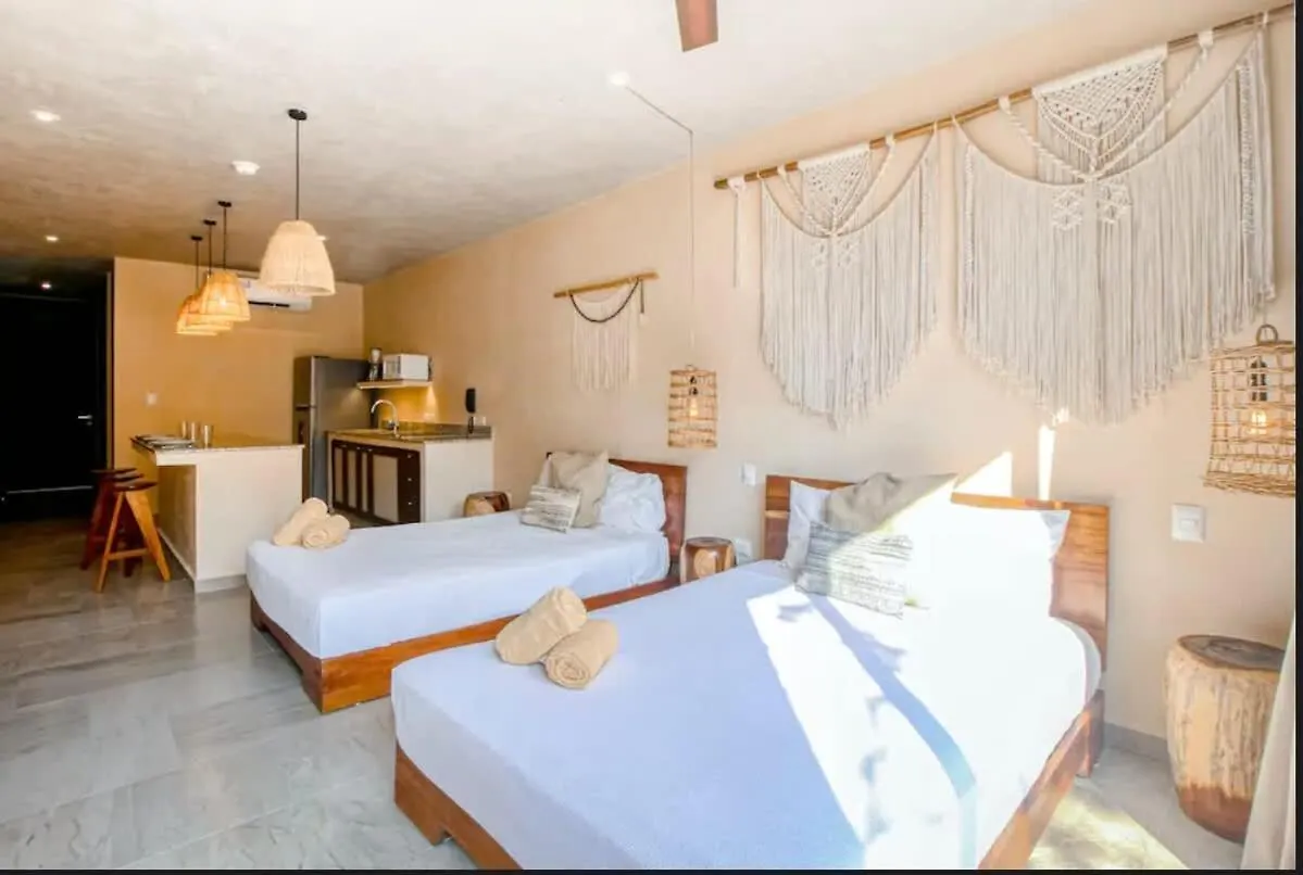 Tulum Center Family Double Suite Four Guest With Free Parking Pool Ac Kitchenette Near Beach Apartment